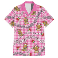 Pink Palaka Hawaii Mele Kalikimaka Family Matching Off The Shoulder Long Sleeve Dress and Hawaiian Shirt Ohia Lehua Shell Leis Funny Gingerbread Santa - Polynesian Pride