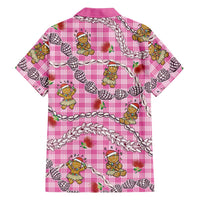 Pink Palaka Hawaii Mele Kalikimaka Family Matching Off The Shoulder Long Sleeve Dress and Hawaiian Shirt Ohia Lehua Shell Leis Funny Gingerbread Santa - Polynesian Pride