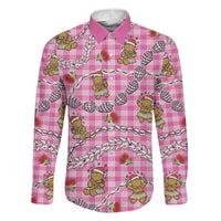 Pink Palaka Hawaii Mele Kalikimaka Family Matching Off The Shoulder Long Sleeve Dress and Hawaiian Shirt Ohia Lehua Shell Leis Funny Gingerbread Santa - Polynesian Pride