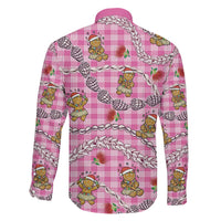 Pink Palaka Hawaii Mele Kalikimaka Family Matching Off The Shoulder Long Sleeve Dress and Hawaiian Shirt Ohia Lehua Shell Leis Funny Gingerbread Santa - Polynesian Pride