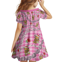 Pink Palaka Hawaii Mele Kalikimaka Family Matching Off Shoulder Short Dress and Hawaiian Shirt Ohia Lehua Shell Leis Funny Gingerbread Santa - Polynesian Pride