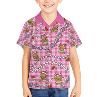 Pink Palaka Hawaii Mele Kalikimaka Family Matching Puletasi and Hawaiian Shirt Ohia Lehua Shell Leis Funny Gingerbread Santa - Polynesian Pride