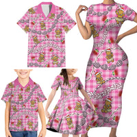 Pink Palaka Hawaii Mele Kalikimaka Family Matching Short Sleeve Bodycon Dress and Hawaiian Shirt Ohia Lehua Shell Leis Funny Gingerbread Santa - Polynesian Pride