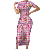 Pink Palaka Hawaii Mele Kalikimaka Family Matching Short Sleeve Bodycon Dress and Hawaiian Shirt Ohia Lehua Shell Leis Funny Gingerbread Santa - Polynesian Pride
