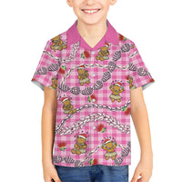 Pink Palaka Hawaii Mele Kalikimaka Family Matching Short Sleeve Bodycon Dress and Hawaiian Shirt Ohia Lehua Shell Leis Funny Gingerbread Santa - Polynesian Pride