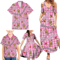 Pink Palaka Hawaii Mele Kalikimaka Family Matching Summer Maxi Dress and Hawaiian Shirt Ohia Lehua Shell Leis Funny Gingerbread Santa - Polynesian Pride