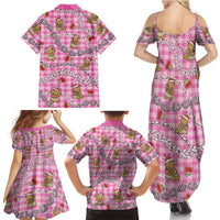 Pink Palaka Hawaii Mele Kalikimaka Family Matching Summer Maxi Dress and Hawaiian Shirt Ohia Lehua Shell Leis Funny Gingerbread Santa - Polynesian Pride