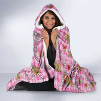 Pink Palaka Hawaii Mele Kalikimaka Hooded Blanket Ohia Lehua Shell Leis Funny Gingerbread Santa - Polynesian Pride