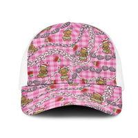 Pink Palaka Hawaii Mele Kalikimaka Mesh Trucker Cap Ohia Lehua Shell Leis Funny Gingerbread Santa LT14 One Size White Pink - Polynesian Pride