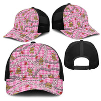 Pink Palaka Hawaii Mele Kalikimaka Mesh Trucker Cap Ohia Lehua Shell Leis Funny Gingerbread Santa LT14 - Polynesian Pride