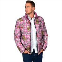 Pink Palaka Hawaii Mele Kalikimaka Padded Jacket Ohia Lehua Shell Leis Funny Gingerbread Santa - Polynesian Pride