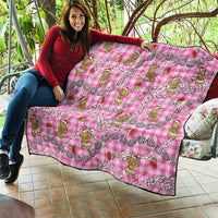 Pink Palaka Hawaii Mele Kalikimaka Quilt Ohia Lehua Shell Leis Funny Gingerbread Santa - Polynesian Pride