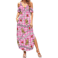Pink Palaka Hawaii Mele Kalikimaka Summer Maxi Dress Ohia Lehua Shell Leis Funny Gingerbread Santa LT14 Women Pink - Polynesian Pride
