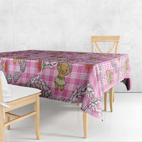 Pink Palaka Hawaii Mele Kalikimaka Tablecloth Ohia Lehua Shell Leis Funny Gingerbread Santa - Polynesian Pride