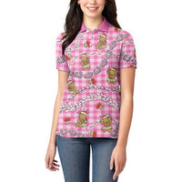 Pink Palaka Hawaii Mele Kalikimaka Women Polo Shirt Ohia Lehua Shell Leis Funny Gingerbread Santa - Polynesian Pride