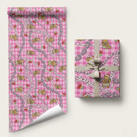 Pink Palaka Hawaii Mele Kalikimaka Wrapping Paper Ohia Lehua Shell Leis Funny Gingerbread Santa LT14 58" × 23" Pink - Polynesian Pride
