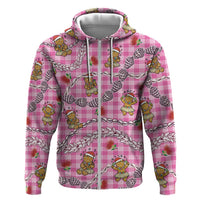 Pink Palaka Hawaii Mele Kalikimaka Zip Hoodie Ohia Lehua Shell Leis Funny Gingerbread Santa - Polynesian Pride