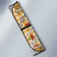 Gold Palaka Hawaii Mele Kalikimaka Auto Sun Shade Ohia Lehua Shell Leis Funny Gingerbread Santa - Polynesian Pride