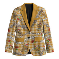 Gold Palaka Hawaii Mele Kalikimaka Blazer Ohia Lehua Shell Leis Funny Gingerbread Santa - Polynesian Pride