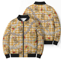 Gold Palaka Hawaii Mele Kalikimaka Bomber Puffer Jacket Ohia Lehua Shell Leis Funny Gingerbread Santa LT14 - Polynesian Pride