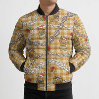 Gold Palaka Hawaii Mele Kalikimaka Bomber Puffer Jacket Ohia Lehua Shell Leis Funny Gingerbread Santa LT14 - Polynesian Pride