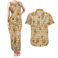 Gold Palaka Hawaii Mele Kalikimaka Couples Matching Tank Maxi Dress and Hawaiian Shirt Ohia Lehua Shell Leis Funny Gingerbread Santa LT14 Gold - Polynesian Pride
