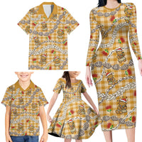 Gold Palaka Hawaii Mele Kalikimaka Family Matching Long Sleeve Bodycon Dress and Hawaiian Shirt Ohia Lehua Shell Leis Funny Gingerbread Santa - Polynesian Pride