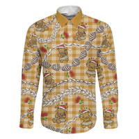 Gold Palaka Hawaii Mele Kalikimaka Family Matching Long Sleeve Bodycon Dress and Hawaiian Shirt Ohia Lehua Shell Leis Funny Gingerbread Santa - Polynesian Pride