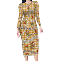 Gold Palaka Hawaii Mele Kalikimaka Family Matching Long Sleeve Bodycon Dress and Hawaiian Shirt Ohia Lehua Shell Leis Funny Gingerbread Santa - Polynesian Pride