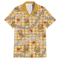 Gold Palaka Hawaii Mele Kalikimaka Family Matching Mermaid Dress and Hawaiian Shirt Ohia Lehua Shell Leis Funny Gingerbread Santa - Polynesian Pride