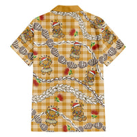 Gold Palaka Hawaii Mele Kalikimaka Family Matching Mermaid Dress and Hawaiian Shirt Ohia Lehua Shell Leis Funny Gingerbread Santa - Polynesian Pride