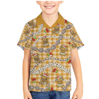 Gold Palaka Hawaii Mele Kalikimaka Family Matching Mermaid Dress and Hawaiian Shirt Ohia Lehua Shell Leis Funny Gingerbread Santa - Polynesian Pride