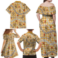 Gold Palaka Hawaii Mele Kalikimaka Family Matching Off Shoulder Maxi Dress and Hawaiian Shirt Ohia Lehua Shell Leis Funny Gingerbread Santa - Polynesian Pride