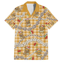 Gold Palaka Hawaii Mele Kalikimaka Family Matching Off Shoulder Maxi Dress and Hawaiian Shirt Ohia Lehua Shell Leis Funny Gingerbread Santa - Polynesian Pride