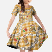 Gold Palaka Hawaii Mele Kalikimaka Family Matching Off Shoulder Short Dress and Hawaiian Shirt Ohia Lehua Shell Leis Funny Gingerbread Santa - Polynesian Pride