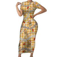 Gold Palaka Hawaii Mele Kalikimaka Family Matching Short Sleeve Bodycon Dress and Hawaiian Shirt Ohia Lehua Shell Leis Funny Gingerbread Santa - Polynesian Pride