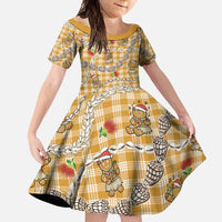 Gold Palaka Hawaii Mele Kalikimaka Family Matching Summer Maxi Dress and Hawaiian Shirt Ohia Lehua Shell Leis Funny Gingerbread Santa - Polynesian Pride