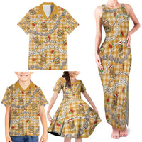 Gold Palaka Hawaii Mele Kalikimaka Family Matching Tank Maxi Dress and Hawaiian Shirt Ohia Lehua Shell Leis Funny Gingerbread Santa - Polynesian Pride