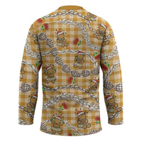 Gold Palaka Hawaii Mele Kalikimaka Hockey Jersey Ohia Lehua Shell Leis Funny Gingerbread Santa - Polynesian Pride