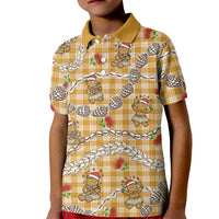 Gold Palaka Hawaii Mele Kalikimaka Kid Polo Shirt Ohia Lehua Shell Leis Funny Gingerbread Santa - Polynesian Pride
