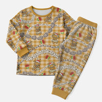 Gold Palaka Hawaii Mele Kalikimaka Christmas Pajama Set Ohia Lehua Shell Leis Funny Gingerbread Santa LT14 Men Gold - Polynesian Pride