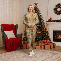 Gold Palaka Hawaii Mele Kalikimaka Christmas Pajama Set Ohia Lehua Shell Leis Funny Gingerbread Santa LT14 Women Gold - Polynesian Pride