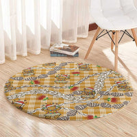 Gold Palaka Hawaii Mele Kalikimaka Round Carpet Ohia Lehua Shell Leis Funny Gingerbread Santa - Polynesian Pride