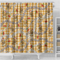 Gold Palaka Hawaii Mele Kalikimaka Shower Curtain Ohia Lehua Shell Leis Funny Gingerbread Santa - Polynesian Pride