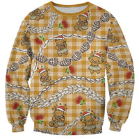 Gold Palaka Hawaii Mele Kalikimaka Sweatshirt Ohia Lehua Shell Leis Funny Gingerbread Santa - Polynesian Pride