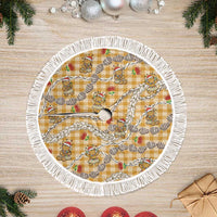 Gold Palaka Hawaii Mele Kalikimaka Tree Skirt Ohia Lehua Shell Leis Funny Gingerbread Santa LT14 Fringed Gold - Polynesian Pride