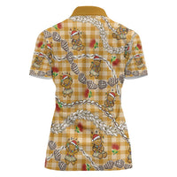Gold Palaka Hawaii Mele Kalikimaka Women Polo Shirt Ohia Lehua Shell Leis Funny Gingerbread Santa - Polynesian Pride