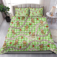 Green Palaka Hawaii Mele Kalikimaka Bedding Set Ohia Lehua Shell Leis Funny Gingerbread Santa - Polynesian Pride