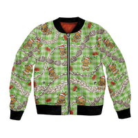 Green Palaka Hawaii Mele Kalikimaka Bomber Jacket Ohia Lehua Shell Leis Funny Gingerbread Santa - Polynesian Pride