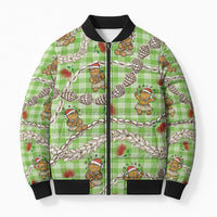 Green Palaka Hawaii Mele Kalikimaka Bomber Puffer Jacket Ohia Lehua Shell Leis Funny Gingerbread Santa LT14 Unisex Green - Polynesian Pride